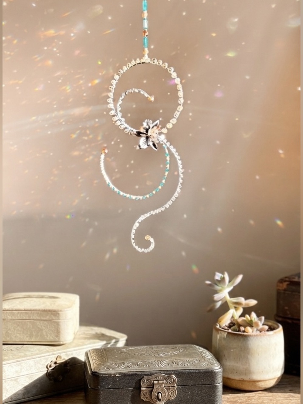 Crystal Glass & Upcycled Vintage Swirl Flower Suncatcher